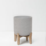 Charlie Grey Washed Feet Low planter by Pottery Pots with a textured surface and low profile design.