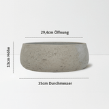 Pflanzschale Eileen Grau Größe L – Maße: Ø 35 cm, Öffnung Ø 29,4 cm, Höhe 13 cm