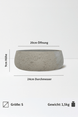 Pflanzschale Eileen Grau Größe S – Maße: Ø 24 cm, Öffnung Ø 20 cm, Höhe 9 cm