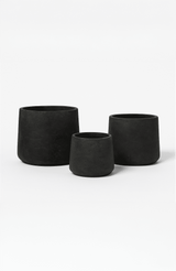 Patt Black Washed 3er Set Pflanzkübel Schwarz aus Fiberclay in Beton-Optik