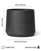 Übertopf Patt Schwarz Größe XXL – Maße: Ø 34 cm, Öffnung Ø 28,6 cm, Höhe 28,5 cm