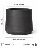 Übertopf Patt Schwarz Größe XXXL – Maße: Ø 45 cm, Öffnung Ø 38,4 cm, Höhe 38 cm