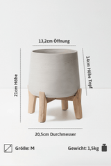 Blumentopf Patt Grau mit niedrigen Füßen Größe M – Maße: Ø 20,5 cm, Öffnung Ø 13,2 cm, Höhe 21 cm