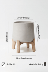 Blumentopf Patt Grau mit niedrigen Füßen Größe XL – Maße: Ø 28 cm, Öffnung Ø 19 cm, Höhe 29 cm