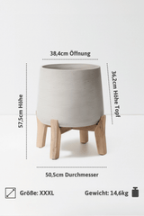 Blumentopf Patt Grau mit niedrigen Füßen Größe XXXL – Maße: Ø 50,5 cm, Öffnung Ø 38,4 cm, Höhe 57,5 cm