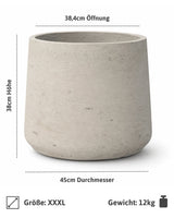 Übertopf Patt Grau Größe XXXL – Maße: Ø 45 cm, Öffnung Ø 38,4 cm, Höhe 38 cm