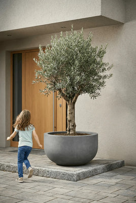 Große XXL-Pflanzschale City Bowl Grau aus Fiberstone