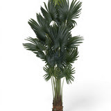 Finestgreen künstliche Palme, 220cm hoch, mit biegbaren dunkelgrünen Wedeln in schwarzem Topf.