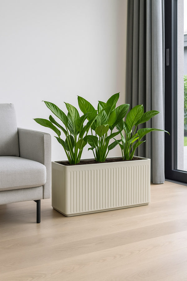 Rechteckiger Pflanzkübel Jort Seidenweiß aus Fiberglas