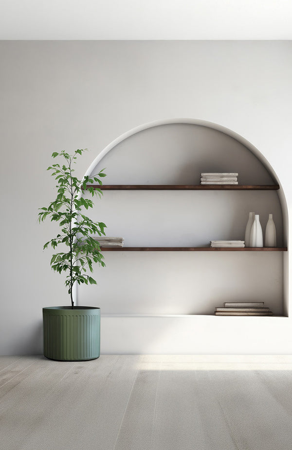 Blumentopf Turris Low Salbeigrün aus Fiberglas