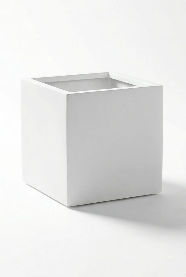 Übertopf Mini Block Matt Weiß aus Fiberstone