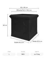 Großer eckiger Pflanzkübel Jumbo Classic Schwarz Größe L – Maße: 90 × 90 cm, Höhe 90 cm, Öffnung 76,5 × 76,5 cm, Boden 81,5 × 81,5 cm