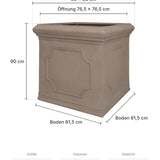 Großer eckiger Pflanzkübel Jumbo Classic Taupe mit Bordüre Größe L – Maße: 90 × 90 cm, Höhe 90 cm, Öffnung 76,5 × 76,5 cm, Boden 81,5 × 81,5 cm